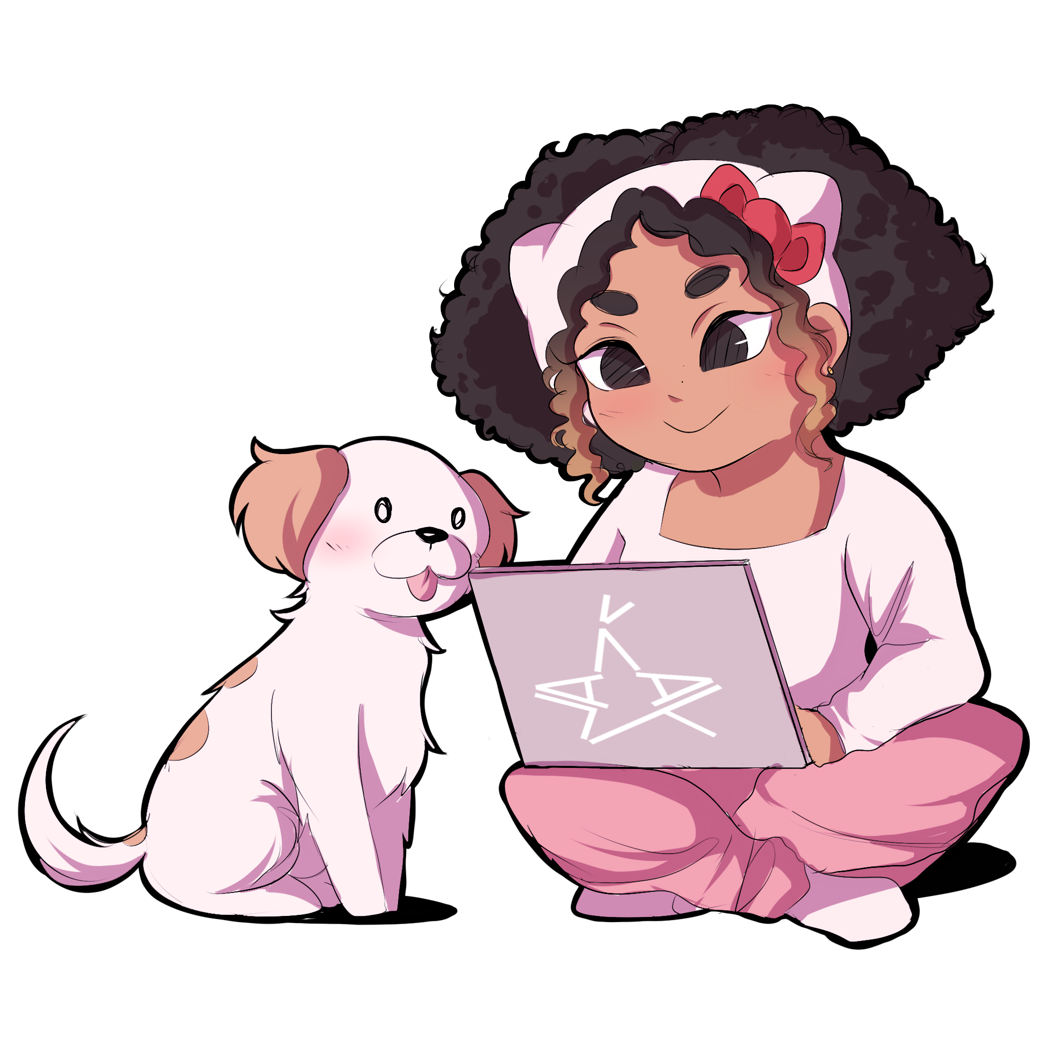 A drawing of Kayla and her dog, Kimchi.